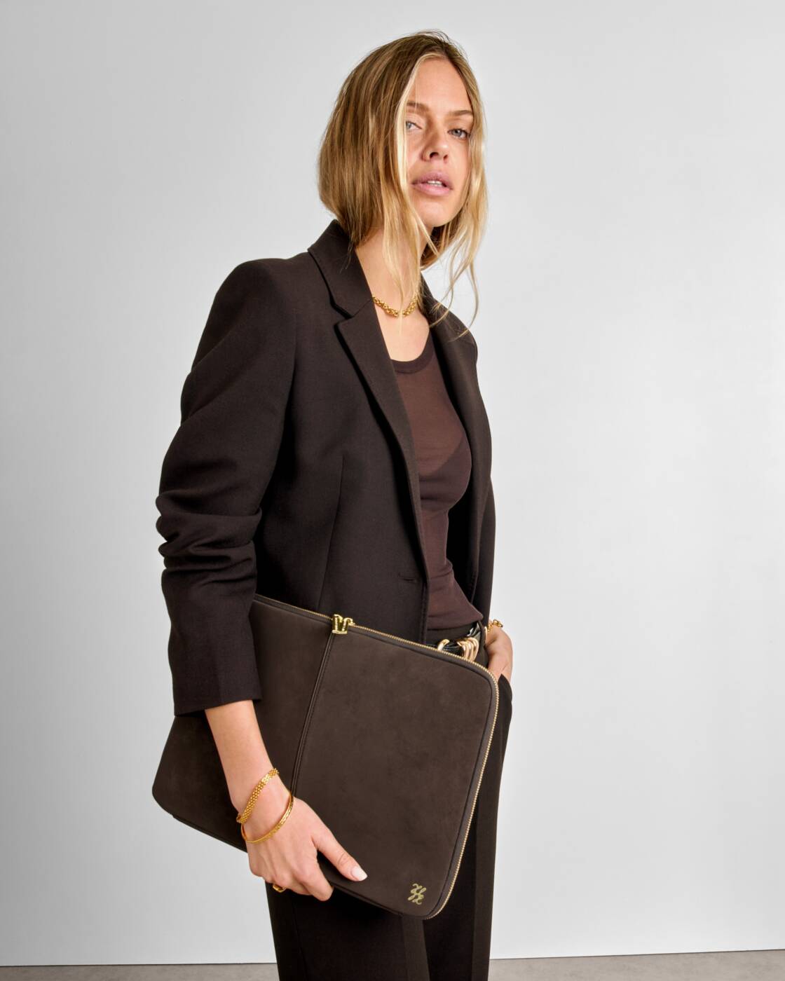 Katie Loxton Folio Laptop Case Chocolate Suedette