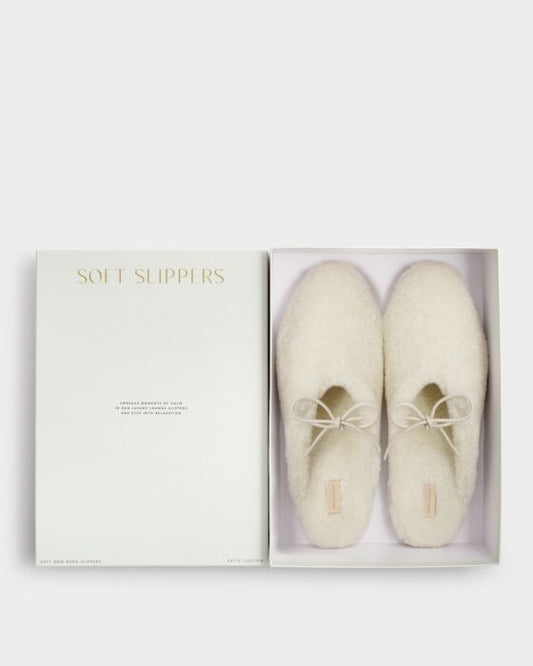 Katie Loxton Gift Boxed Borg Slippers Off White Medium 5-6