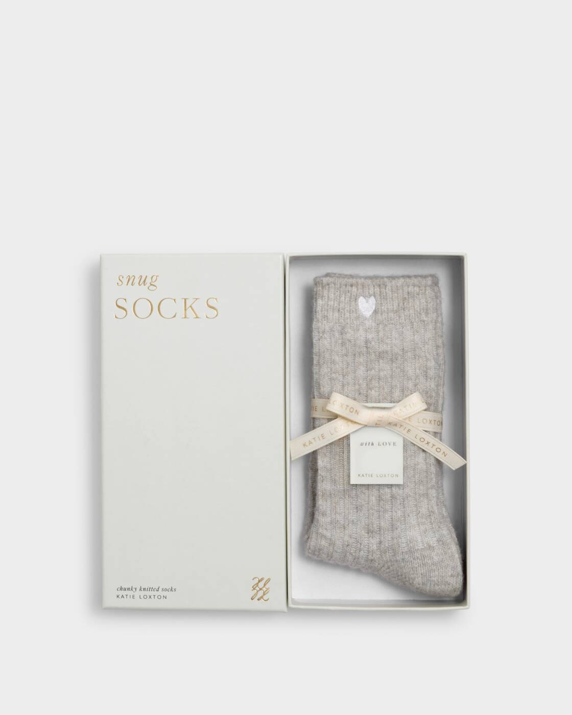 Katie Loxton Gift Boxed Chunky Knit Socks Heart Mink One Size