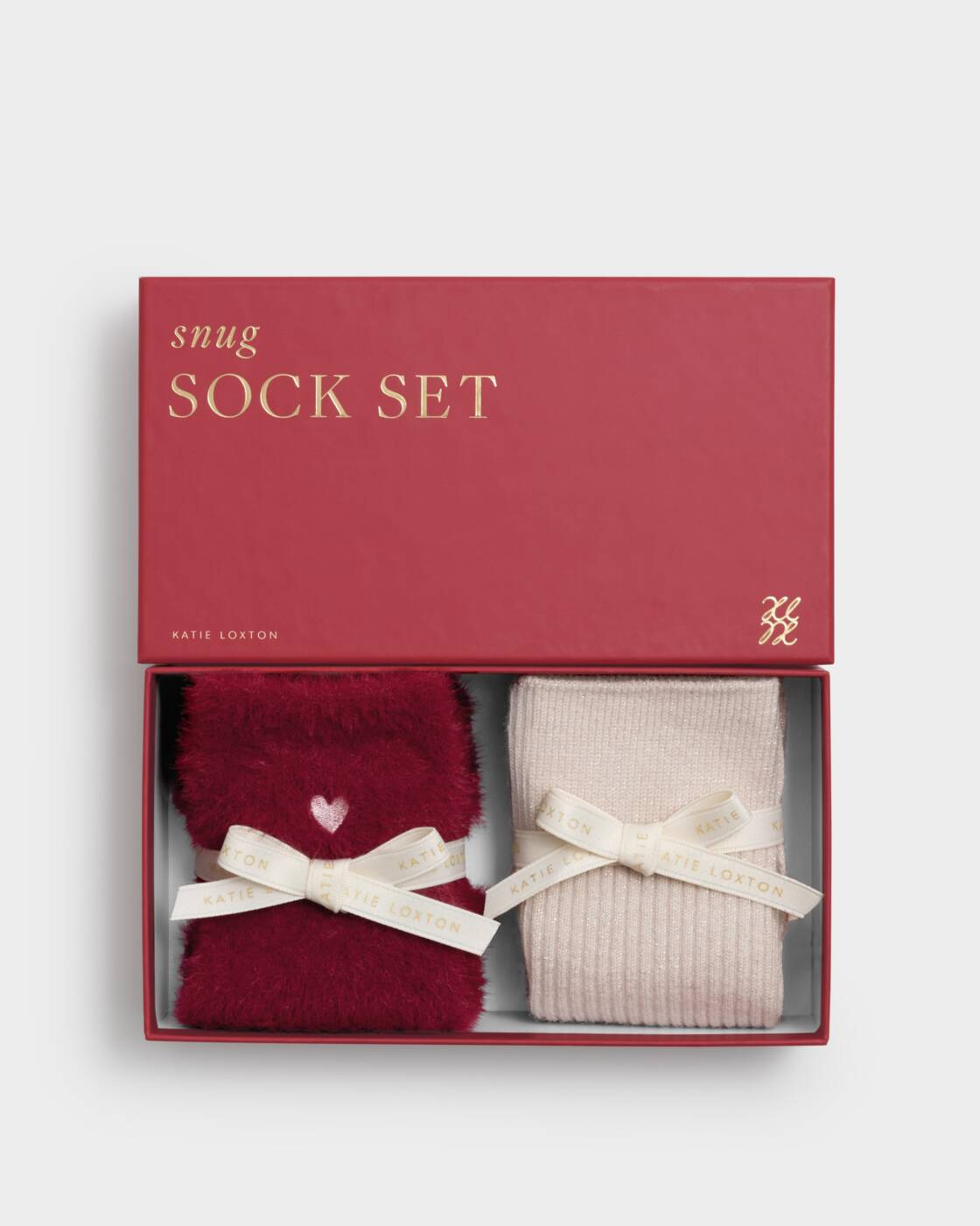 Katie Loxton Gift Boxed Duo Socks Cherry Fluffy Pink Sparkle One Size