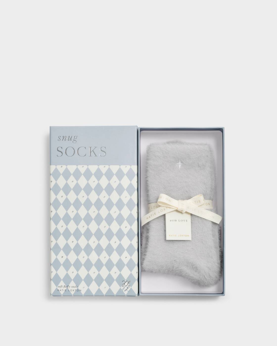 Katie Loxton Gift Boxed Fluffy Socks Star Pale Grey One Size