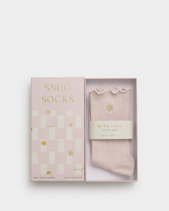 Katie Loxton Gift Boxed Frill Socks Heart Blush Pink One Size