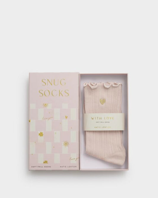 Katie Loxton Gift Boxed Frill Socks Heart Blush Pink One Size