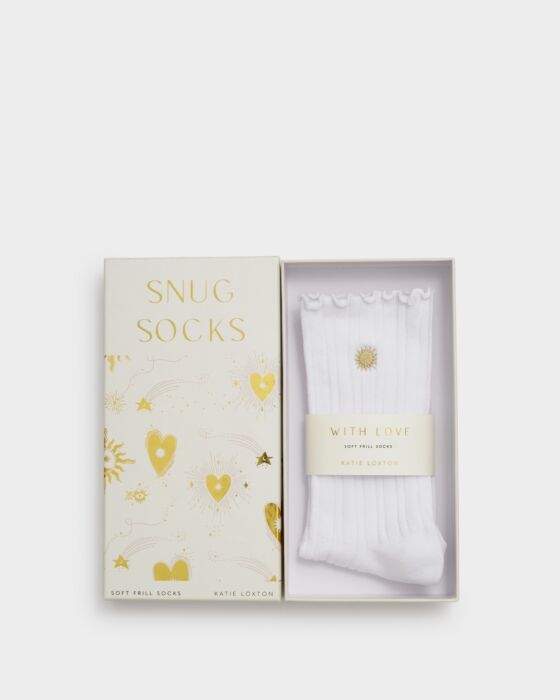 Katie Loxton Gift Boxed Frill Socks Sun White One Size