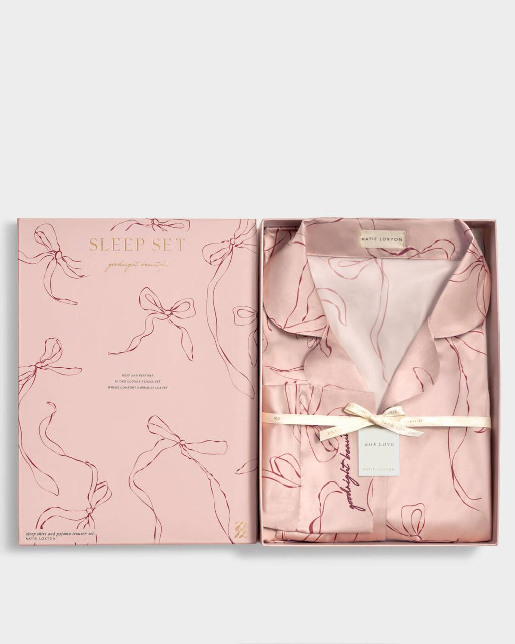 Katie Loxton Gift Boxed Pyjama Set Pink Cherry Bow Print Small