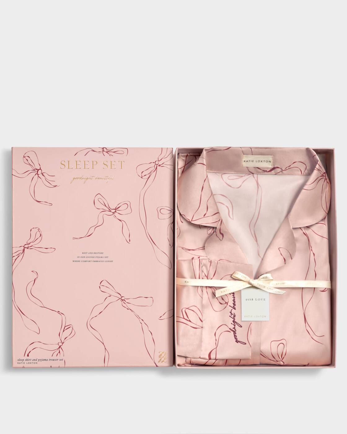 Katie Loxton Gift Boxed Pyjama Set Pink Cherry Bow Print Large