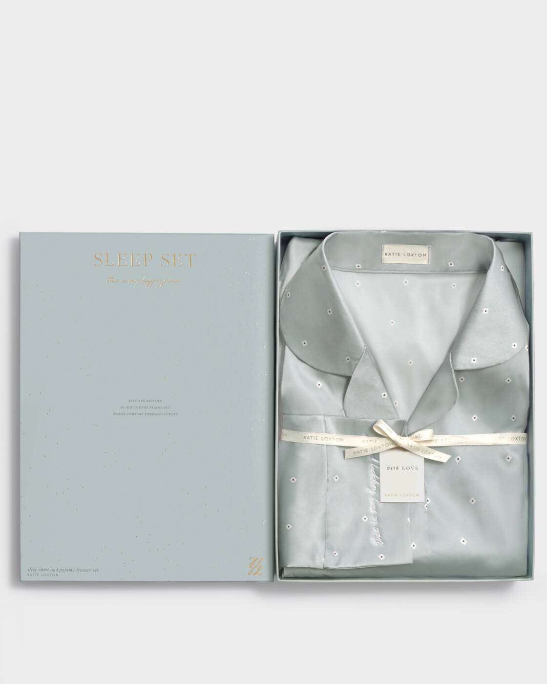 Katie Loxton Gift Boxed Pyjama Set Blue White Diamond Print Small
