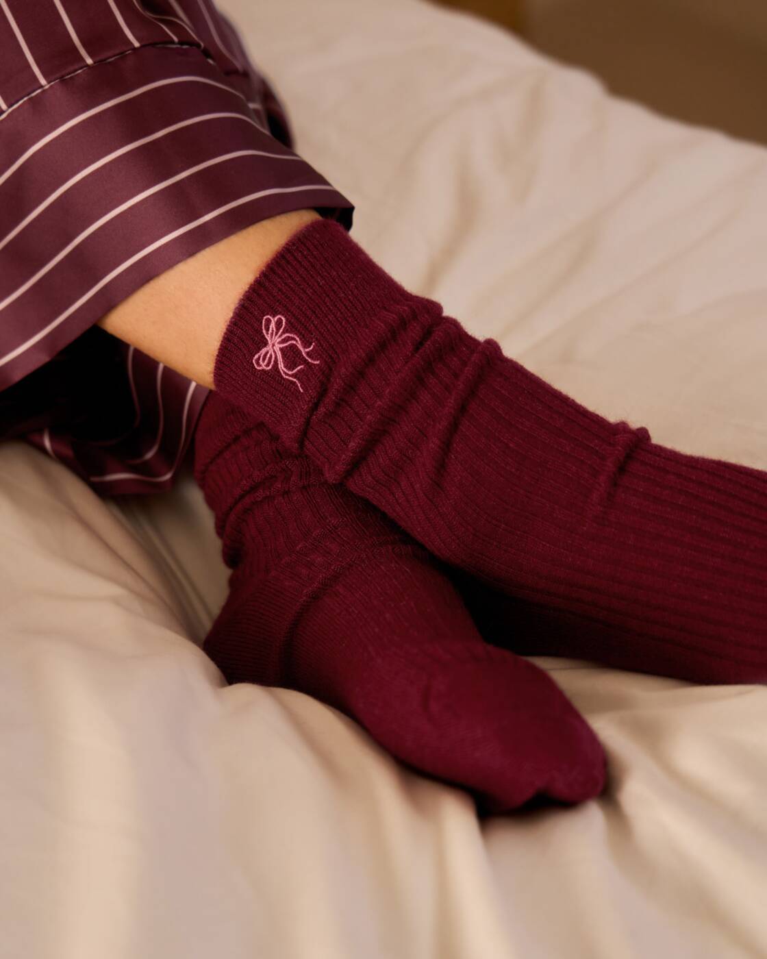 Katie Loxton Gift Boxed Ribbed Socks Bow Cherry One Size