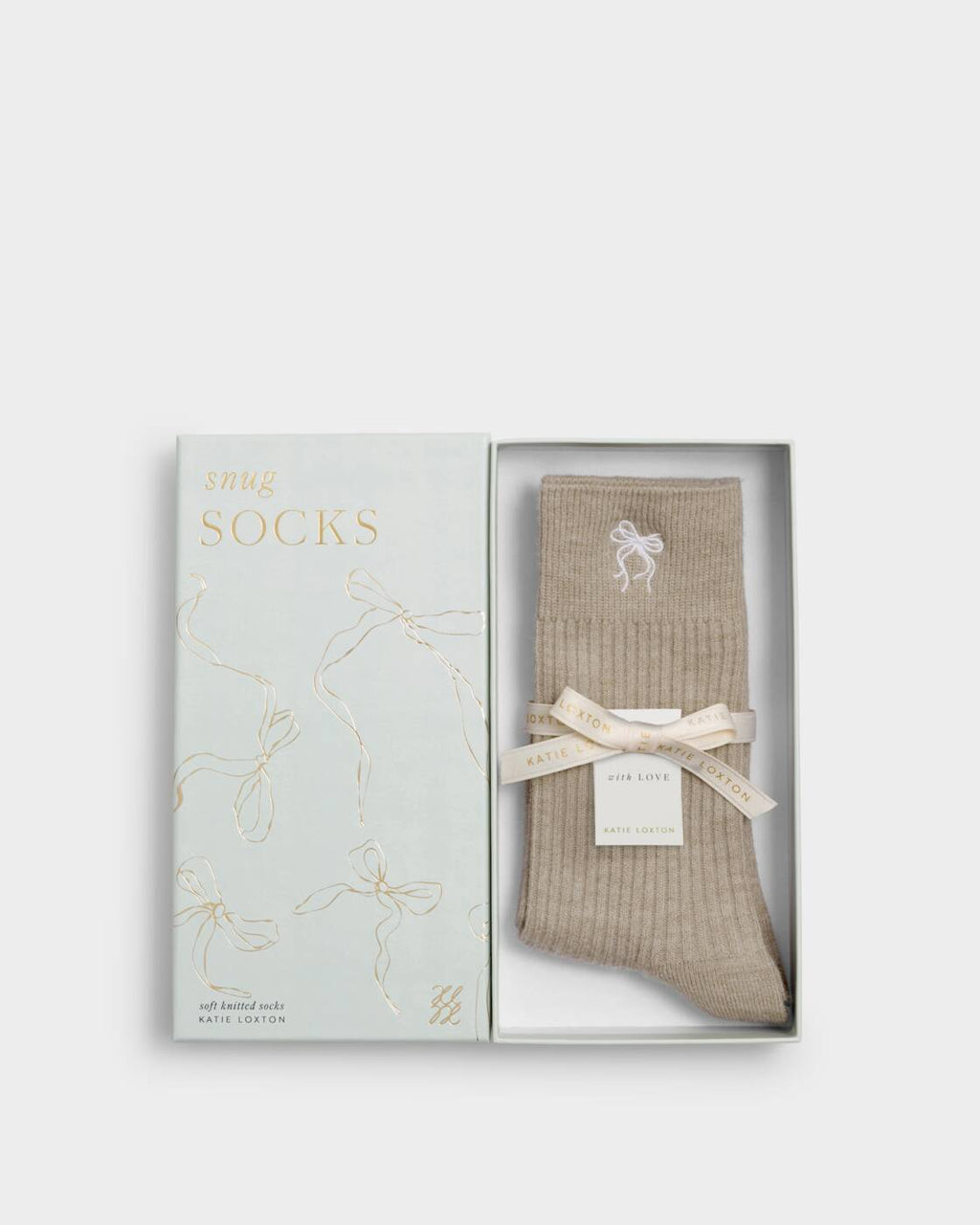 Katie Loxton Gift Boxed Ribbed Socks Bow Taupe One Size