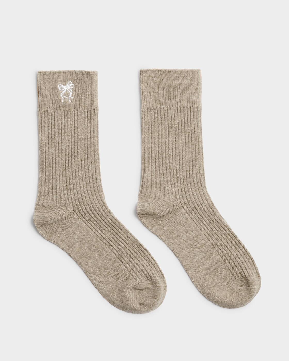 Katie Loxton Gift Boxed Ribbed Socks Bow Taupe One Size
