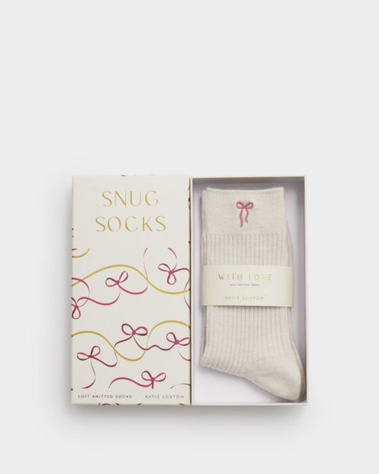 Katie Loxton Gift Boxed Socks Bow Off White One Size