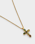 Katie Loxton Green Agate Cross Necklace Gold Coated