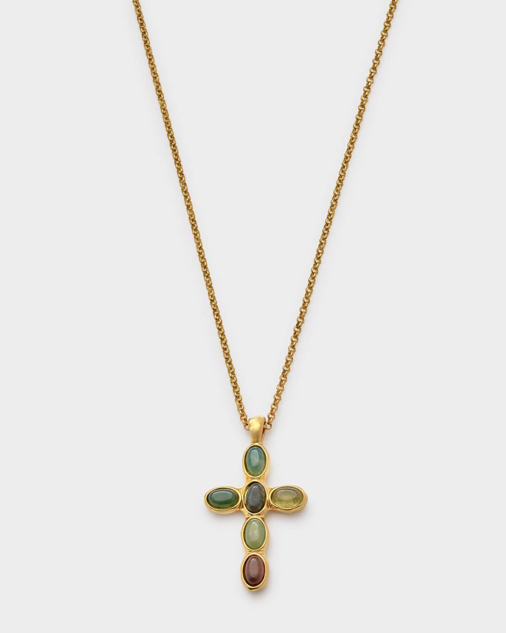 Katie Loxton Green Agate Cross Necklace Gold Coated