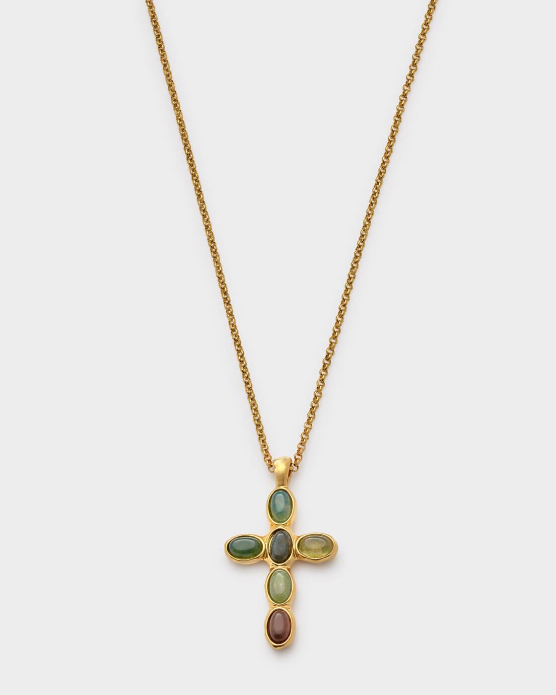 Katie Loxton Green Agate Cross Necklace Gold Coated