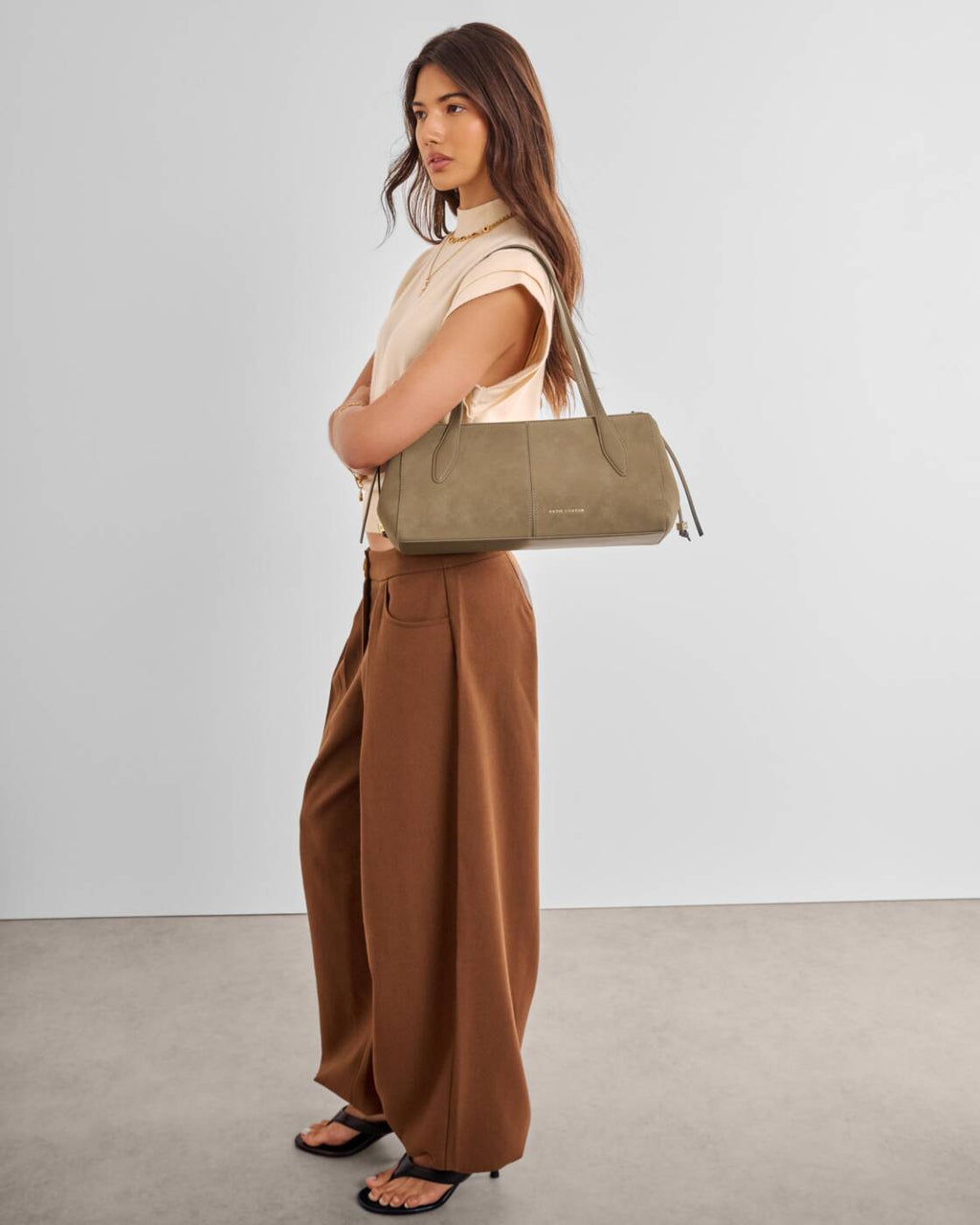 Katie Loxton Hattie Shoulder Bag Taupe Suedette Taupe