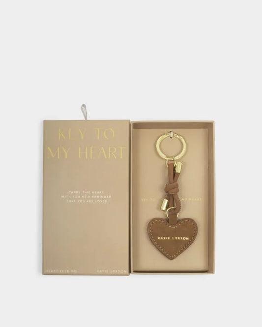 Katie Loxton Key To My Heart Gift Boxed Keyring Caramel Suedette