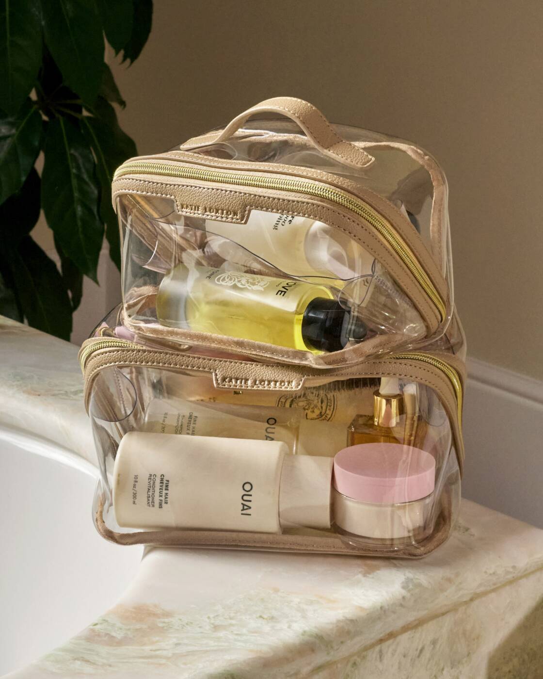 Katie Loxton Large Clear Fold-Out Wash Bag Light Taupe