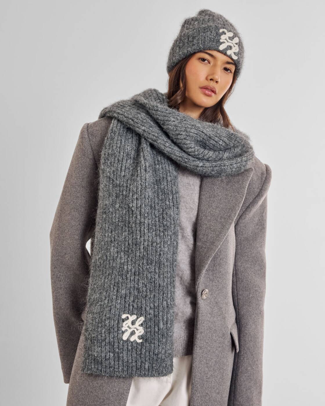 Katie Loxton Logo Appliqué Scarf Charcoal Pastel Grey