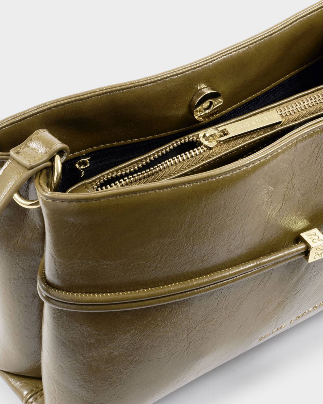 Katie Loxton Lori Crossbody Bag Deep Olive Patent Crackle