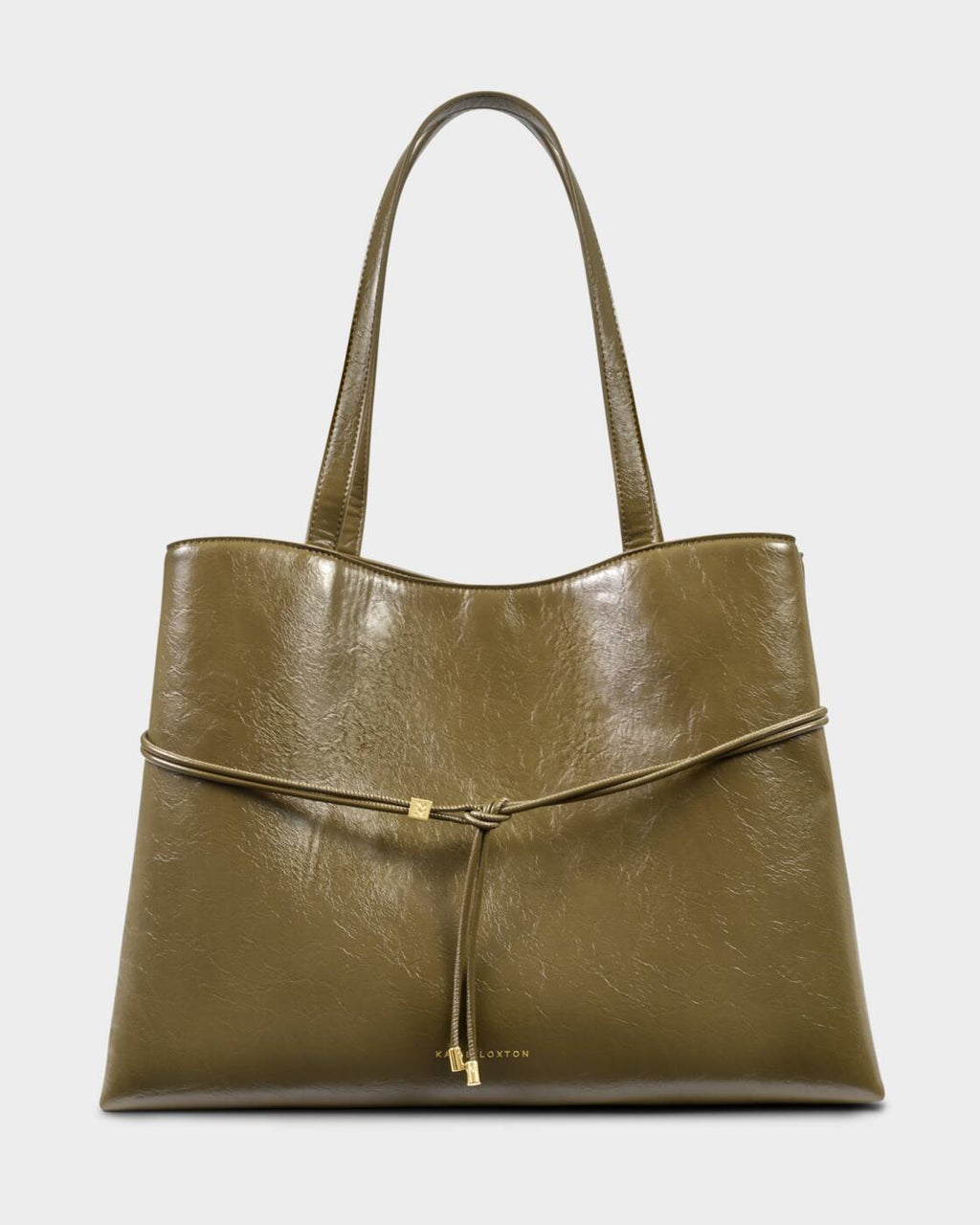 Katie Loxton Lori Tote Bag Deep Olive Patent Crackle
