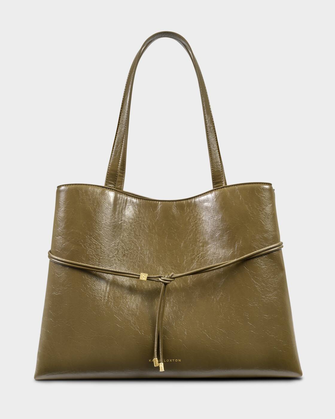 Katie Loxton Lori Tote Bag Deep Olive Patent Crackle