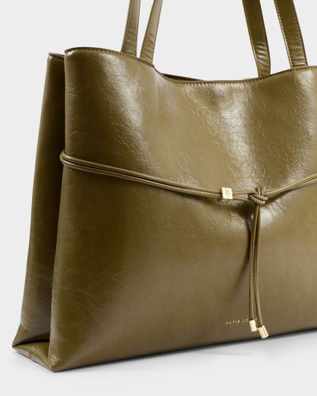 Katie Loxton Lori Tote Bag Deep Olive Patent Crackle