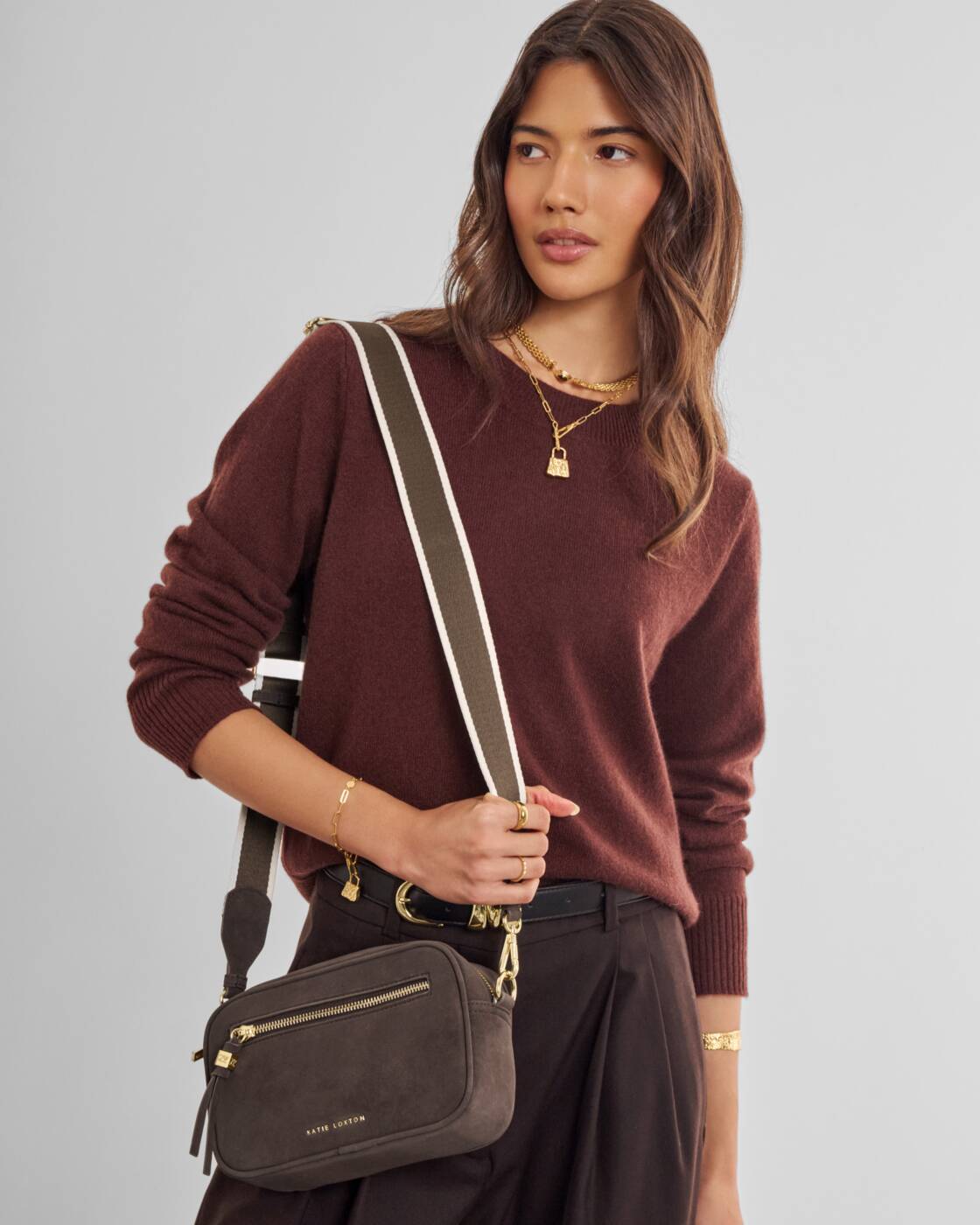Katie Loxton Lottie Crossbody Bag Bitter Chocolate Suedette