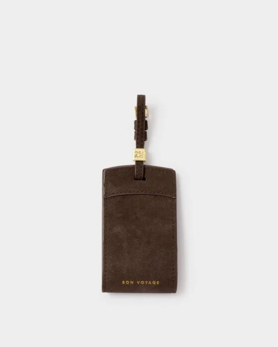 Katie Loxton Luggage Tag Bon Voyage Chocolate Suedette