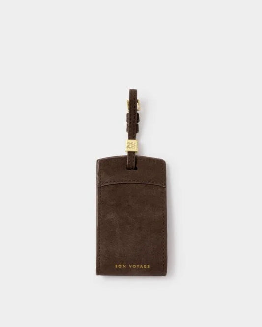 Katie Loxton Luggage Tag Bon Voyage Chocolate Suedette