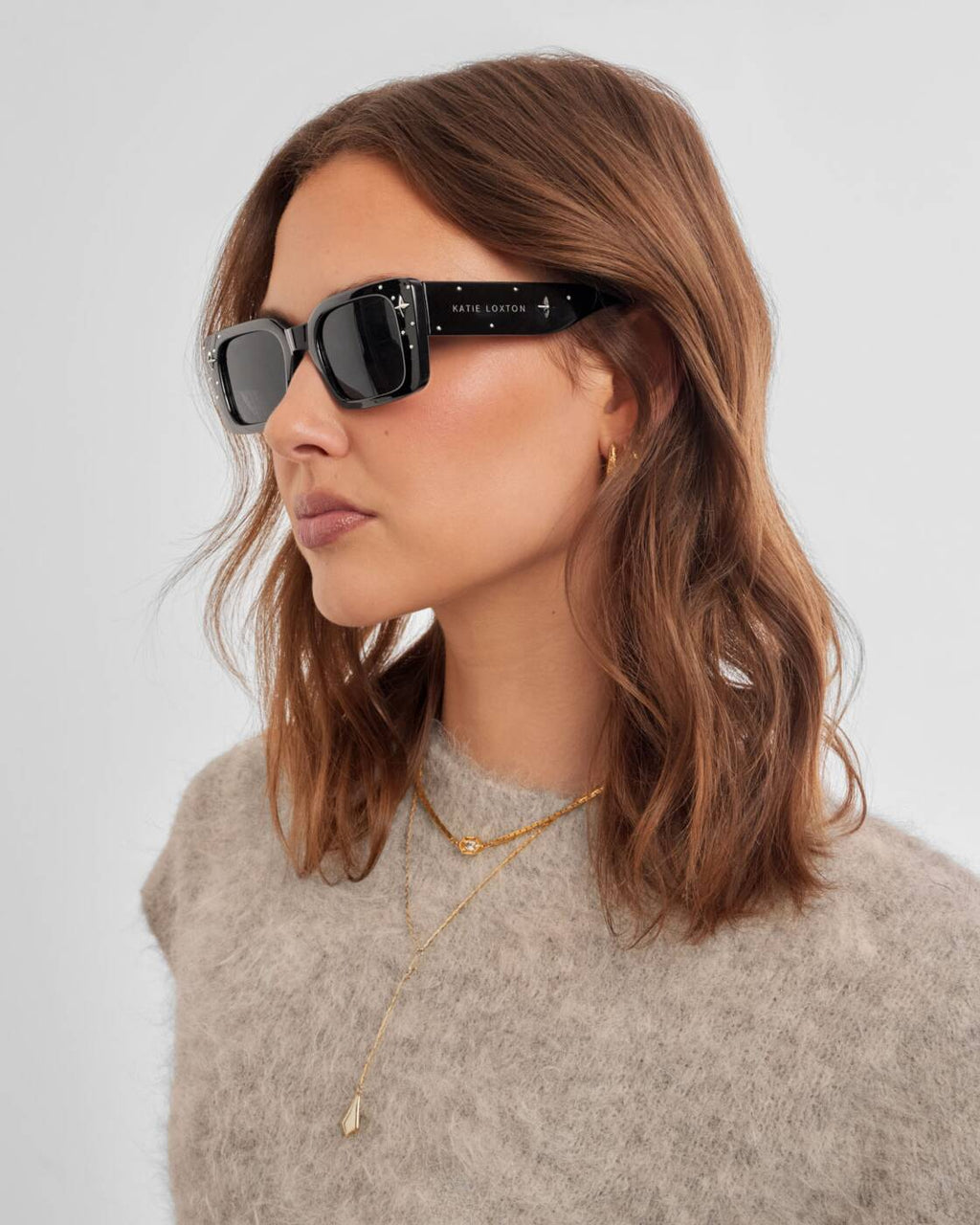 Katie Loxton Malibu Sunglasses Solid Black Studded