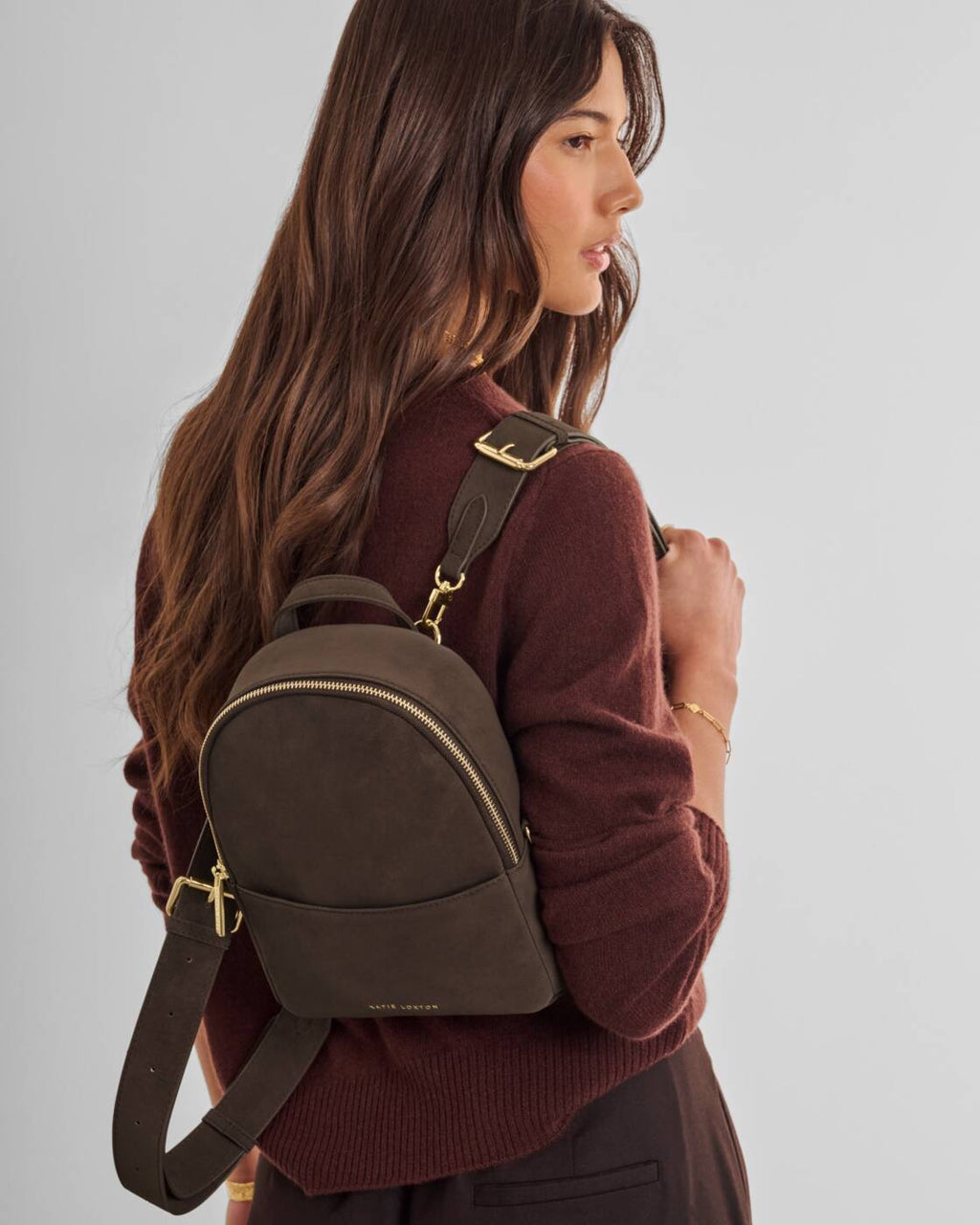 Katie Loxton Mika Small Backpack Bitter Chocolate Suedette