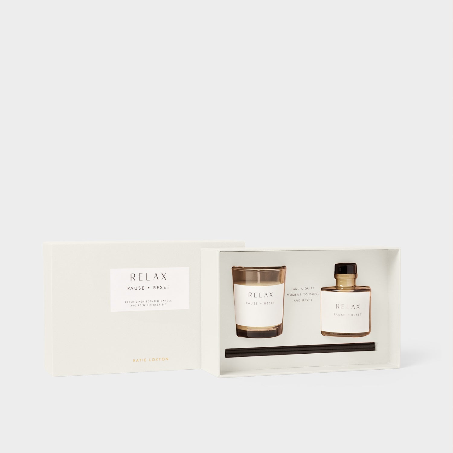 Katie Loxton Mini Votive And Mini Reed Diffuser Gift Set Rela Fresh Linen And White Lily