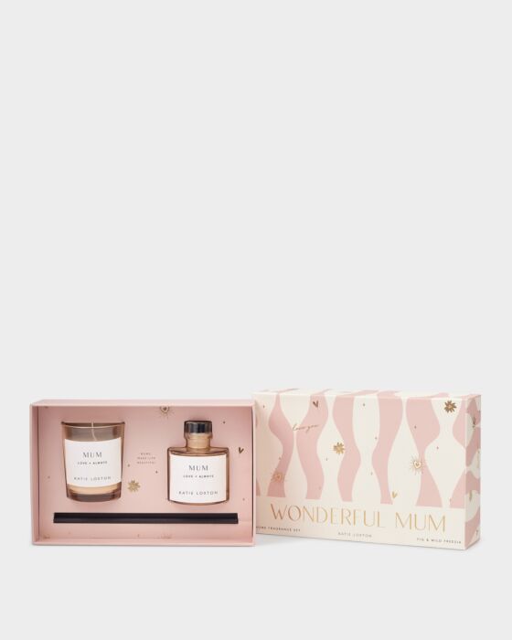 Katie Loxton Mini Votive And Mini Reed Diffuser Gift Set Wonderful Mum English Pear And White Tea