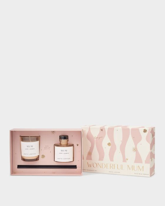 Katie Loxton Mini Votive And Mini Reed Diffuser Gift Set Wonderful Mum English Pear And White Tea