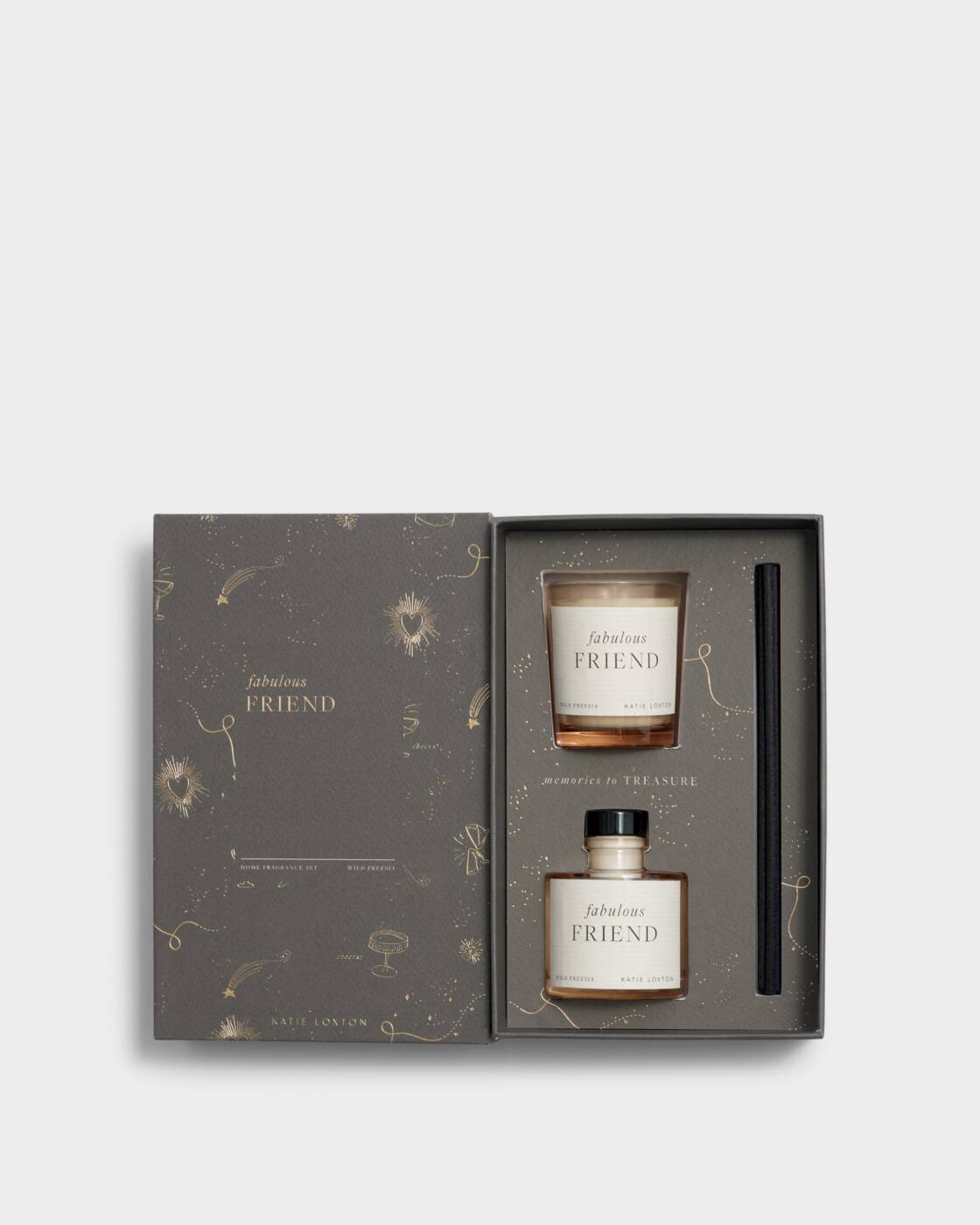 Katie Loxton Mini Votive And Mini Reed Diffuser Gift Set Fabulous Friend Fresh Fig And Wild Freesia