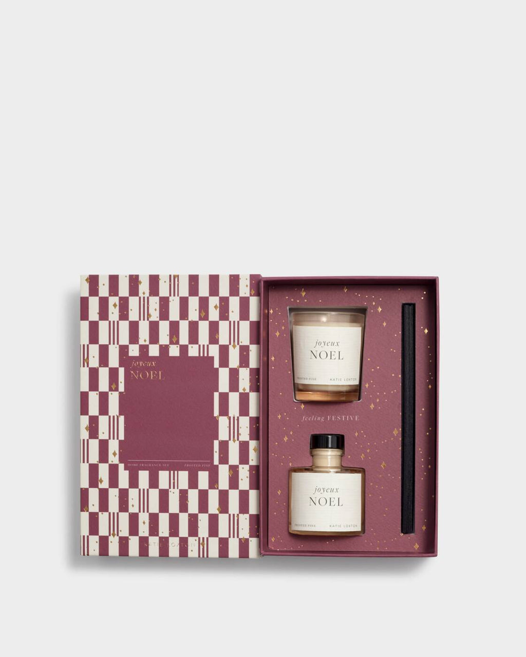 Katie Loxton Mini Votive And Mini Reed Diffuser Gift Set Joyeux Noel Frosted Pine And Cedarwood
