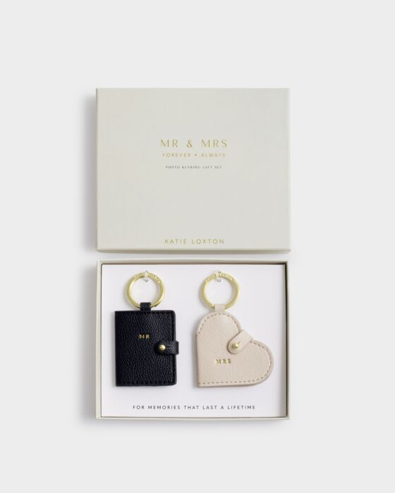 Katie Loxton Mr & Mrs Photo Keyring Set Black/Off White