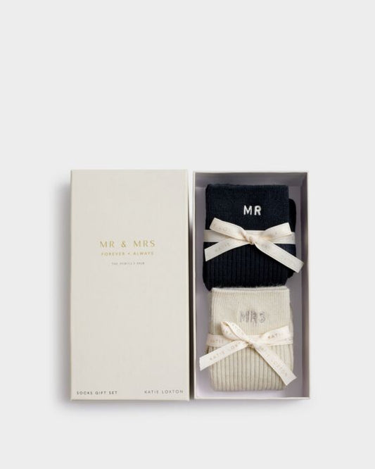 Katie Loxton Mr & Mrs Socks Gift Set Off White/Black