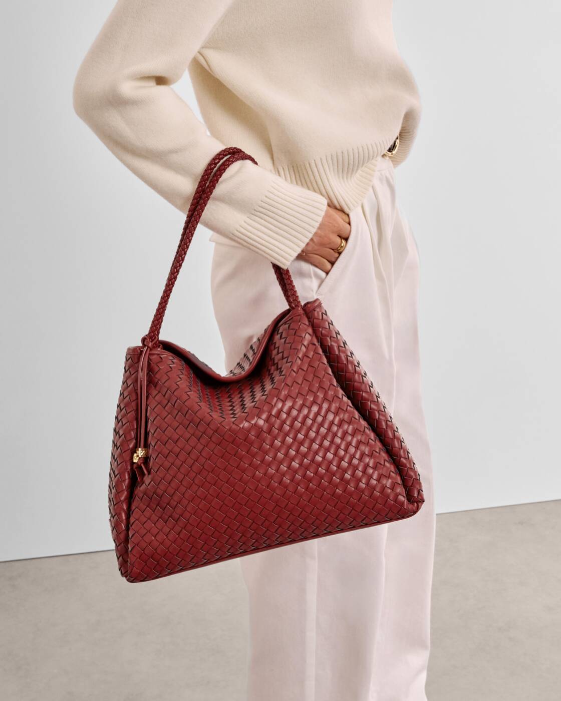 Katie Loxton Nova Hand Woven Large Shoulder Bag Crimson