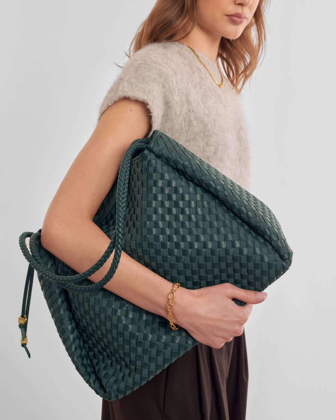 Katie Loxton Nova Hand Woven Large Shoulder Bag Deep Teal Mixed