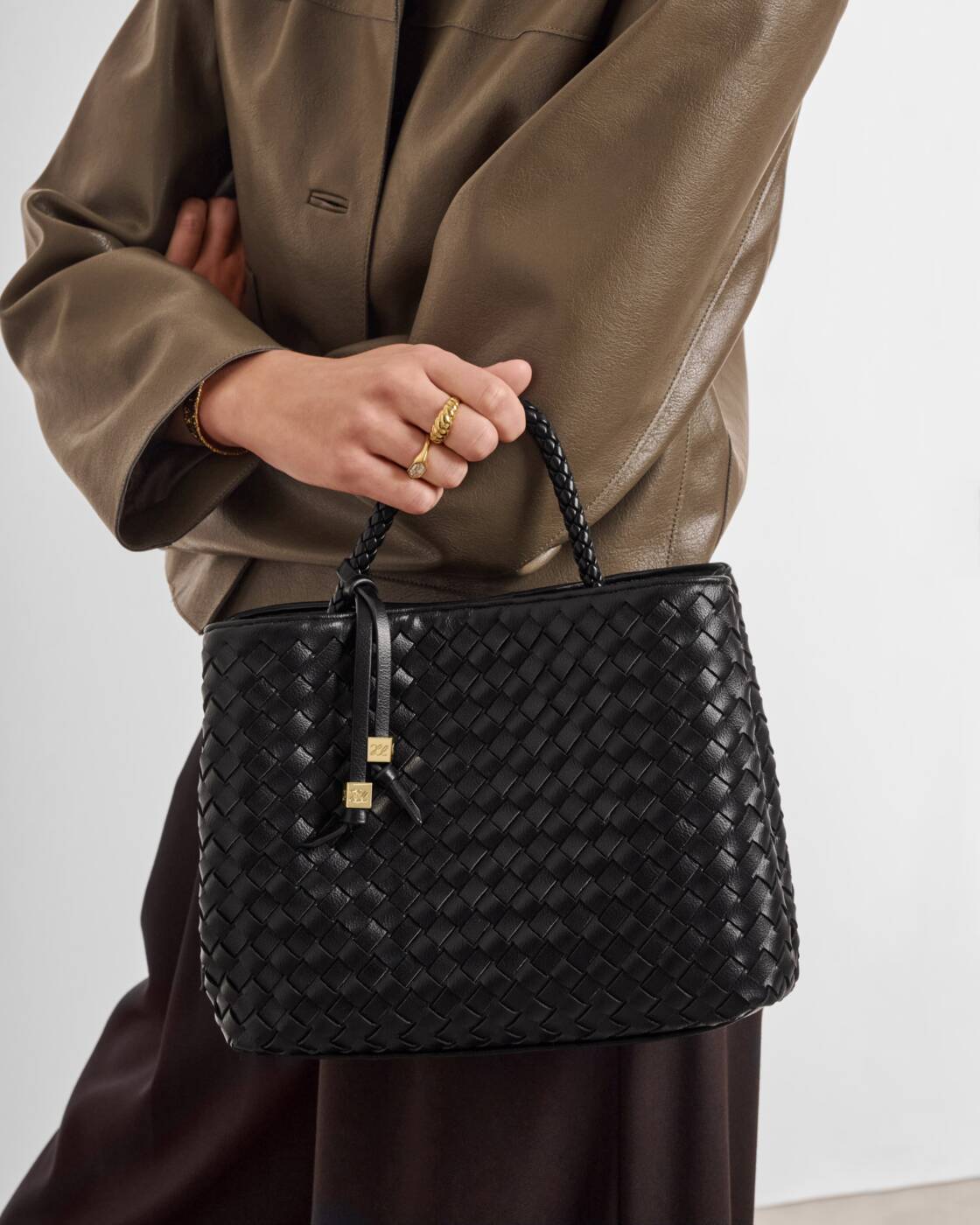 Katie Loxton Nova Hand Woven Top Handle Bag Black