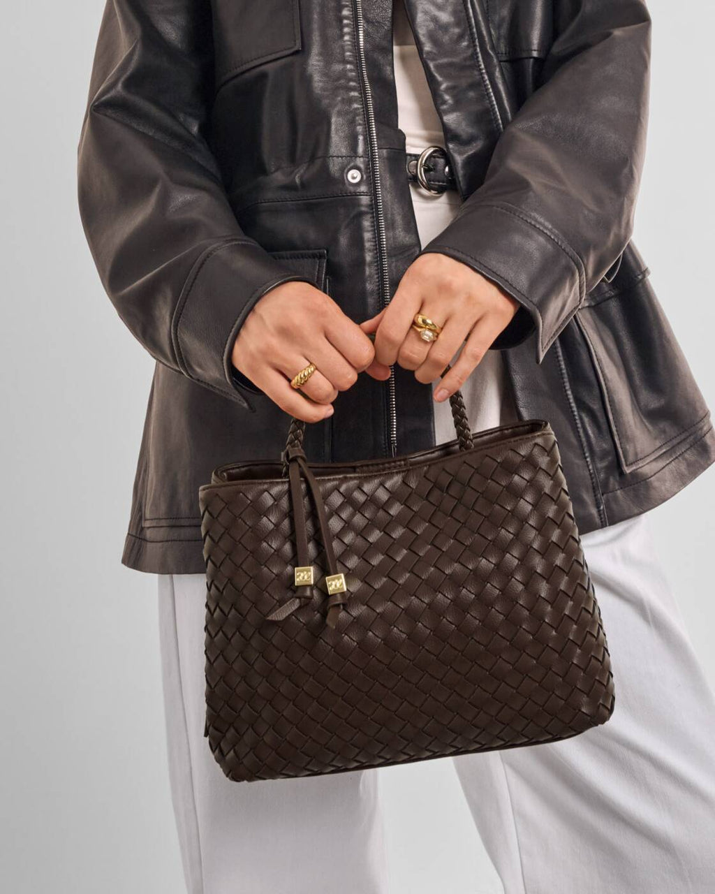 Katie Loxton Nova Hand Woven Top Handle Bag Chocolate