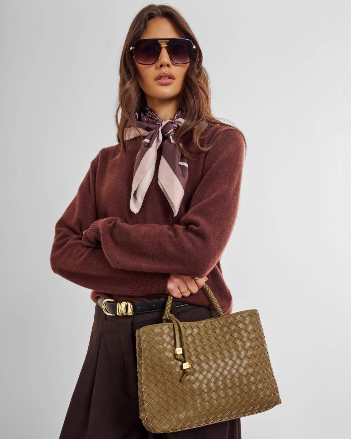 Katie Loxton Nova Hand Woven Top Handle Bag Olive