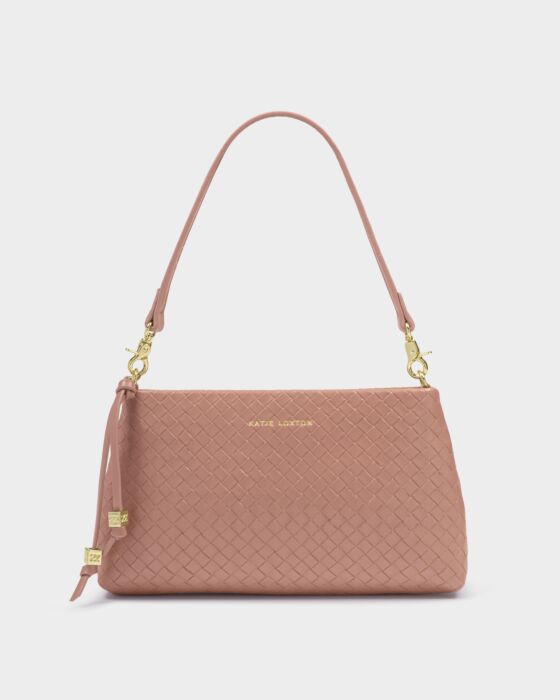 Katie Loxton Nova Small Shoulder Clutch Bag Pink Clay Woven