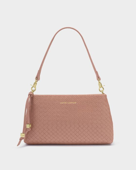 Katie Loxton Nova Small Shoulder Clutch Bag Pink Clay Woven