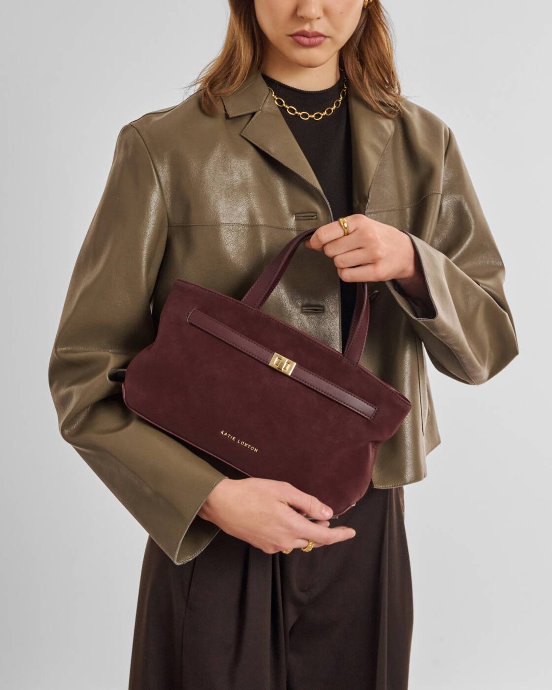 Katie Loxton Orin Top Handle Crossbody Bag Cherry Suedette Cherry