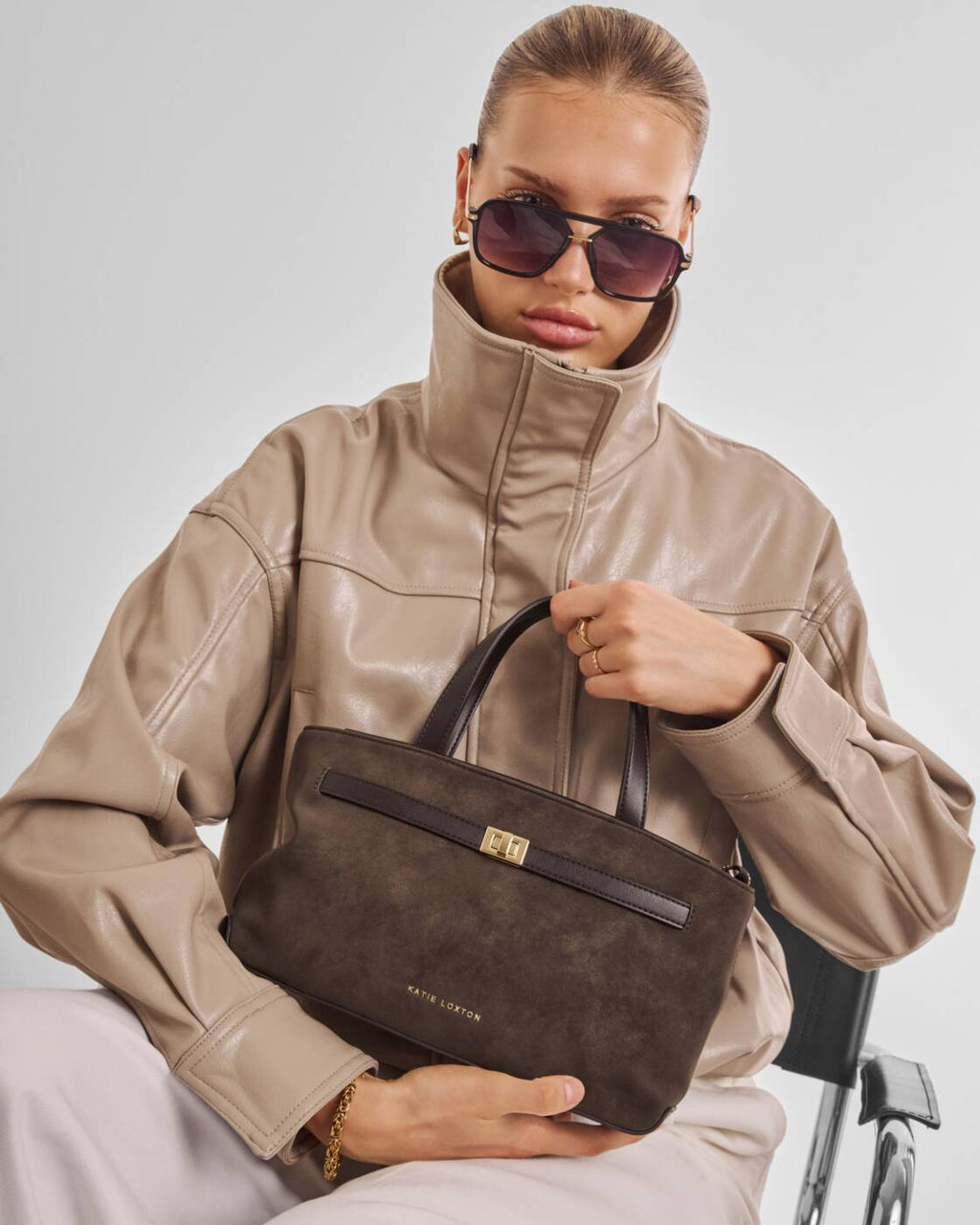 Katie Loxton Orin Top Handle Crossbody Bag Bitter Chocolate Suedette/Bitter Chocolate