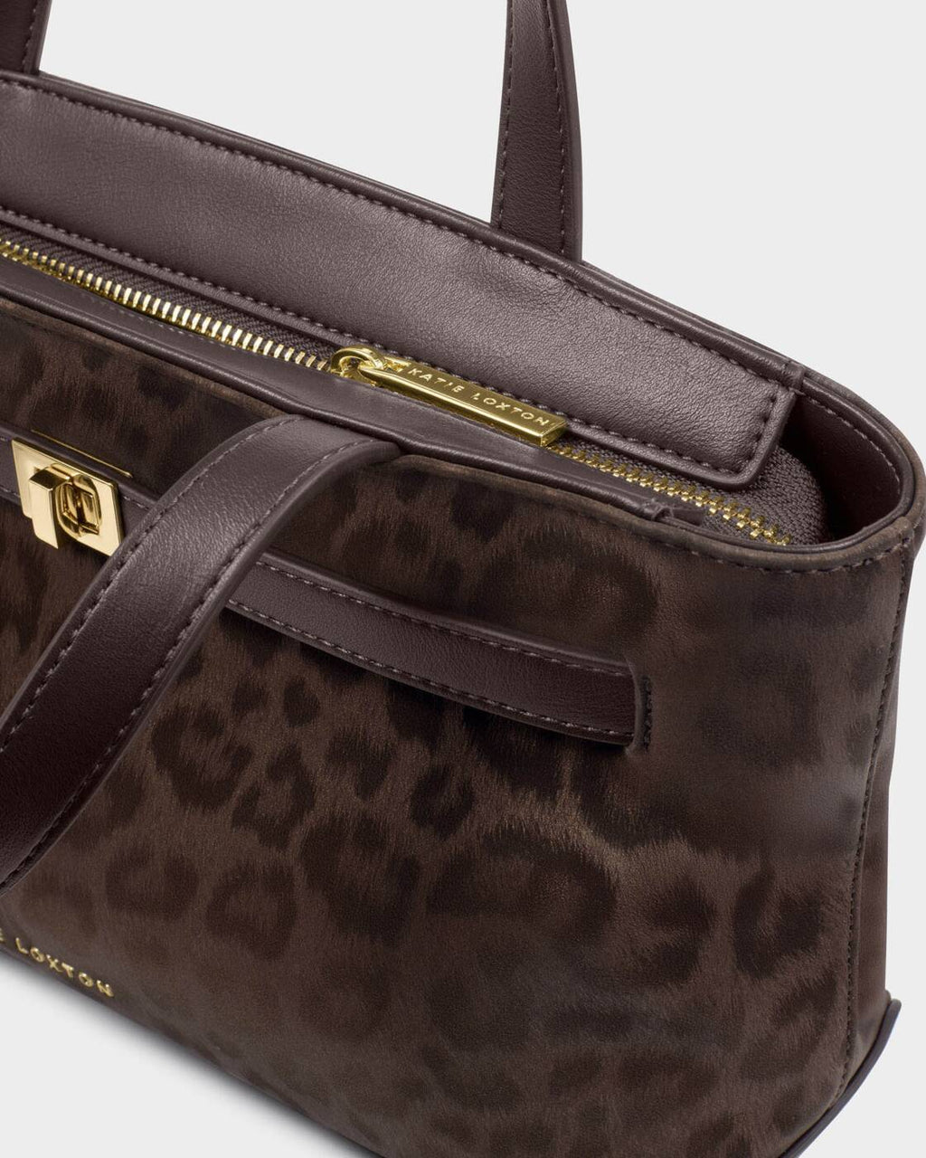 Katie Loxton Orin Top Handle Crossbody Bag Chocolate Leopard