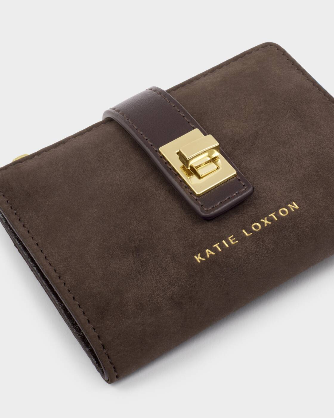 Katie Loxton Orin Twist Lock Purse Bitter Chocolate Suedette Bitter Chocolate