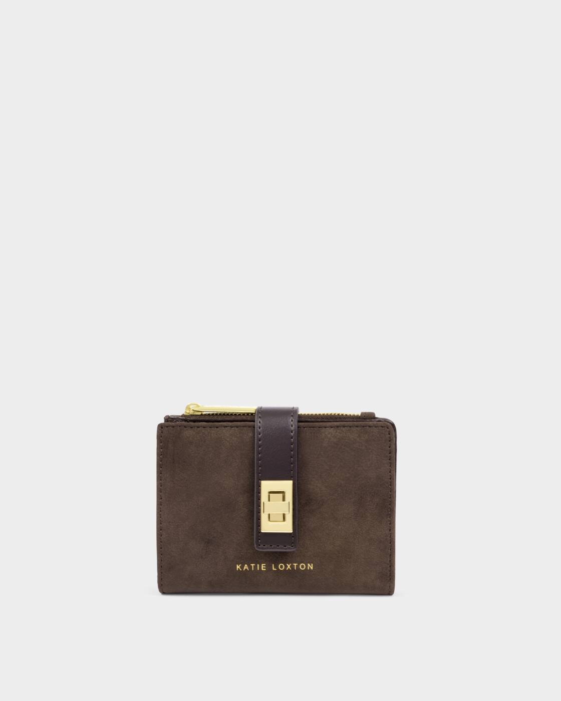 Katie Loxton Orin Twist Lock Purse Bitter Chocolate Suedette Bitter Chocolate